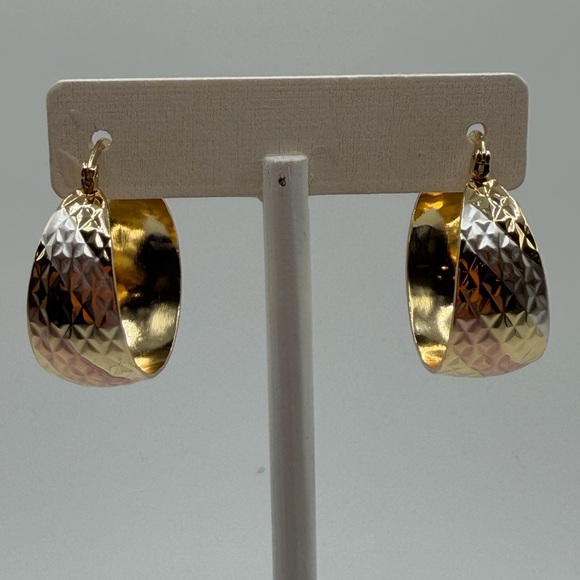 18KT Tri-Gold Plated Hoop Earrings NWT